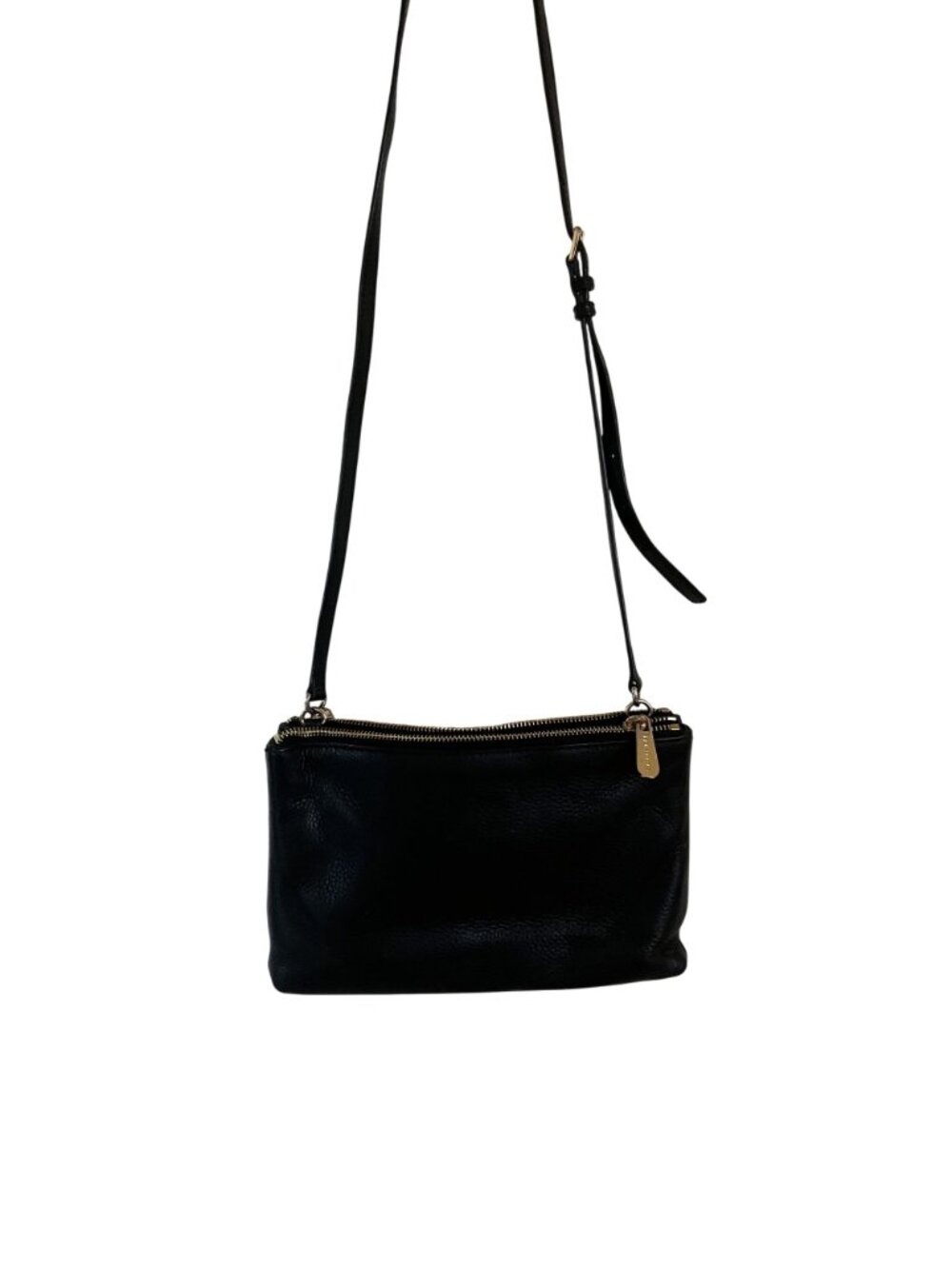 Michael Kors Black Leather Crossbody Bag Gold-Tone Zipper & Adjustable Strap - Picture 2 of 6